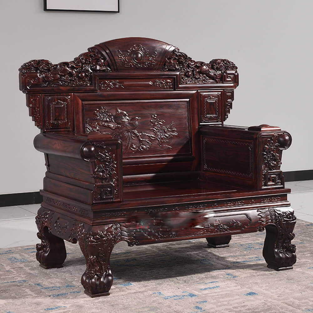 阔叶黄檀 鞋柜檀雕卷书沙发